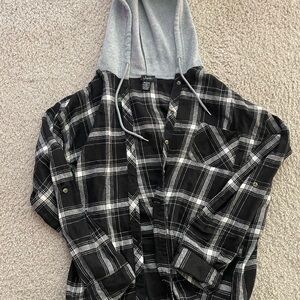 Justify Monochrome Plaid Shirt with Gray Hood